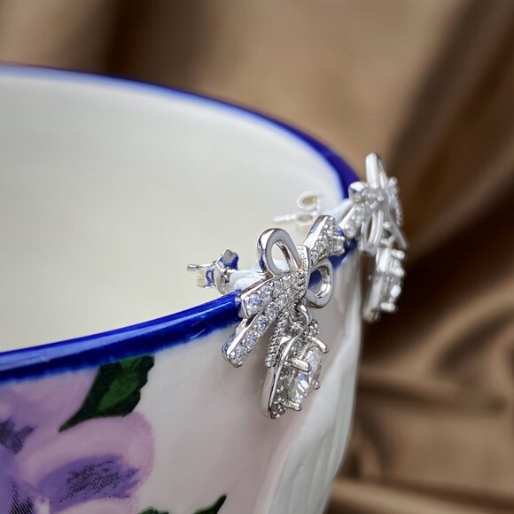 NEW Certified 1ct. t.w. Moissanite Halo Bow Knot Earrings - Picture 2 of 4